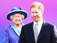 A photo illustration of Queen Elizabeth and Prince Harry.