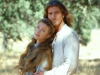 Jane Seymour as Dr. Michaela 'Mike' Quinn, and Joe Lando, as Byron Sully in Dr. Quinn, Medicine Woman.