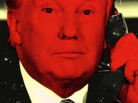 A photo illustration of Donald Trump on a phone