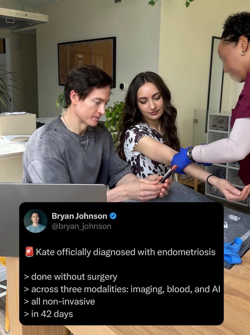 Bryan Johnson shared in July that Kate Tolo was diagnosed with endometriosis.