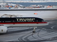 An aircraft alledgedly carrying US businessman Donald Trump Jr. arrives in Nuuk, Greenland on Jan. 7, 2025. Donald Trump Jr's plane landed in Nuuk, Greenland, where he is making a short private visit, weeks after his father, US President-elect Donald Trump, suggested Washington annex the autonomous Danish territory.