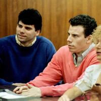 LOS ANGELES, UNITED STATES: This 1992 file photo shows double murder defendants Erik (R) and Lyle Menendez (L) during a court appearance in Los Angeles, Ca. The Menendez brothers have been found guilty of first degree murder 20 March in their second trial for the killing of their parents.