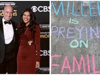 The Millers and a message wrotten in chalk near their home.
