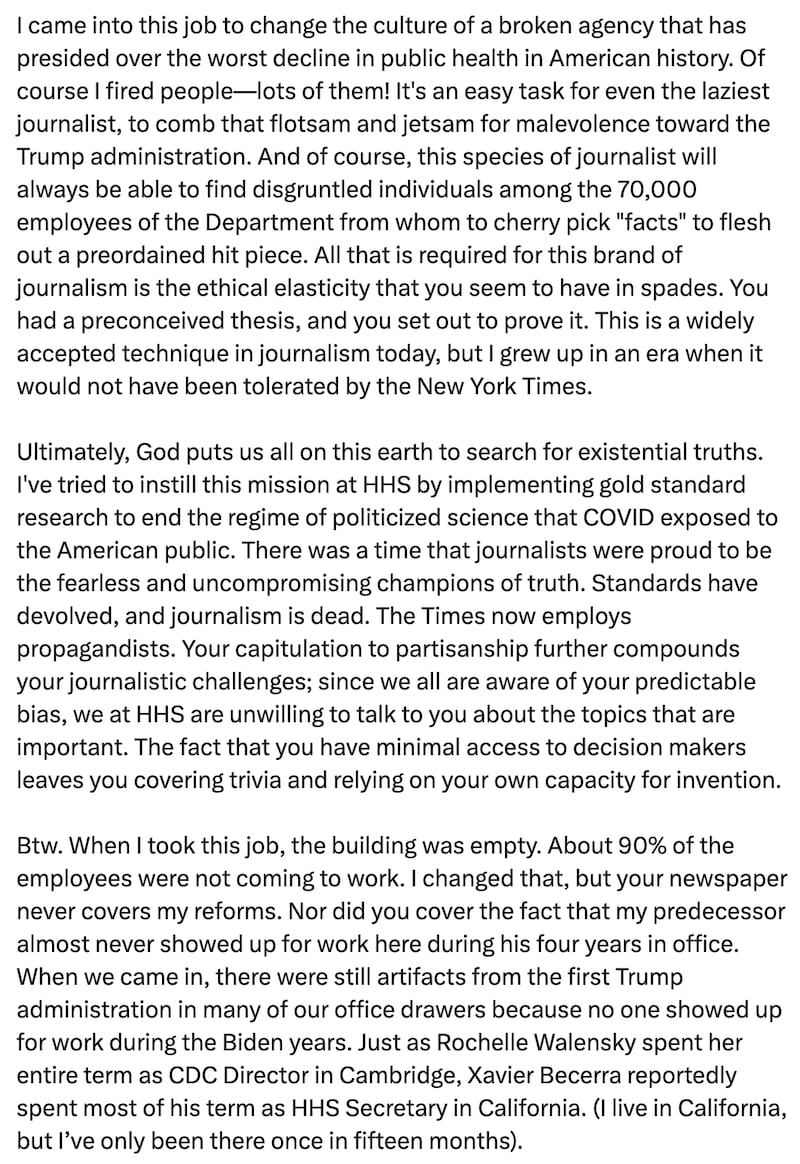 Screenshot of RFK Jr.’s X post.