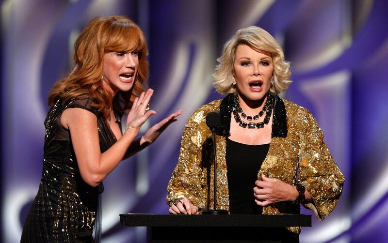 STUDIO CITY, CA - JULY 26: Comedians Kathy Griffin and Joan Rivers onstage at the The Comedy Central Roast Of Joan Rivers held at CBS Studios on July 26, 2009 in Studio City, California. (Photo by Kevin Winter/Getty Images)