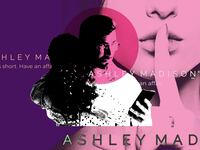 A photo illustration showing a man using his phone to cheat on his wife overlayed with the Ashley Madison logo