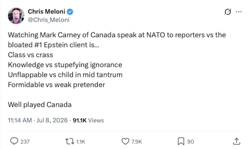 Meloni also took a shot at Trump by calling him "the bloated #1 Epstein client."