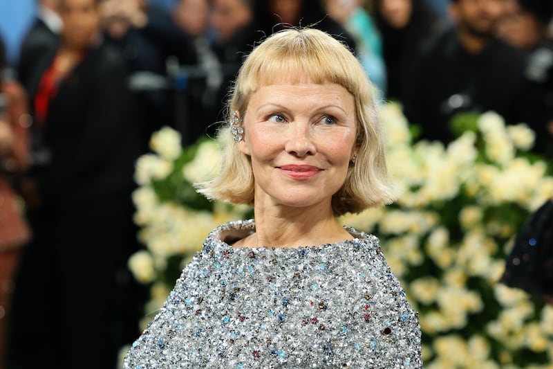 NEW YORK, NEW YORK - MAY 05: Pamela Anderson attends The 2025 Met Gala Celebrating "Superfine: Tailoring Black Style" - Arrivals at Metropolitan Museum of Art on May 05, 2025 in New York City. (Photo by Theo Wargo/FilmMagic)