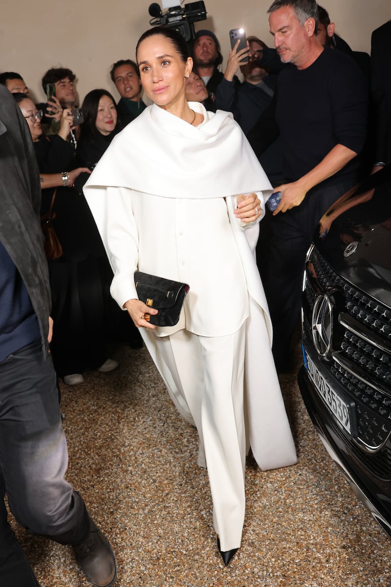 PARIS, FRANCE - OCTOBER 04: Meghan Markle, Duchess of Sussex attends the Balenciaga Womenswear Spring/Summer 2026 show as part of Paris Fashion Week on October 04, 2025 in Paris, France. (Photo by Arnold Jerocki/Getty Images for Balenciaga)