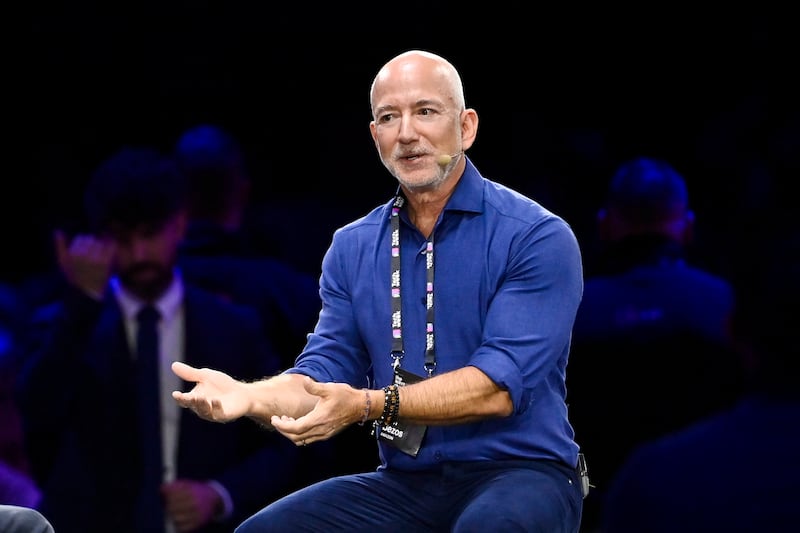Bezos earlier this month at a tech conference in Italy. The Amazon founder is said to have bulked up around the time the company acquired Whole Foods.