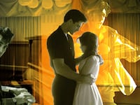 An illustration including photos of Austin Butler in the film Priscilla and Jacob Elordi in the film Elvis