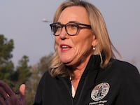 Los Angeles County Board of Supervisors member Kathryn Barger during an Eaton Fire press conference on January 09, 2025 at Rose Bowl Stadium in Pasadena, Calif.