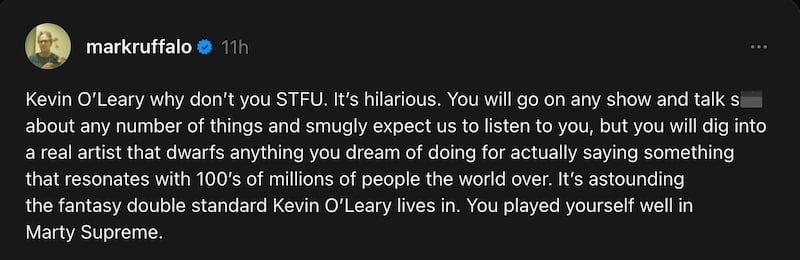 Mark Ruffalo's attack on Kevin O'Leary for attacking Billie Eilish.