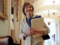 WASHINGTON, DC - JULY 22: One of the principal negotiators in the bipartisan infrastructure plan, Sen. Jeanne Shaheen (D-NH) arrives for a lunch meeting with Senate Democrats at the U.S. Capitol on July 22, 2021 in Washington, DC.