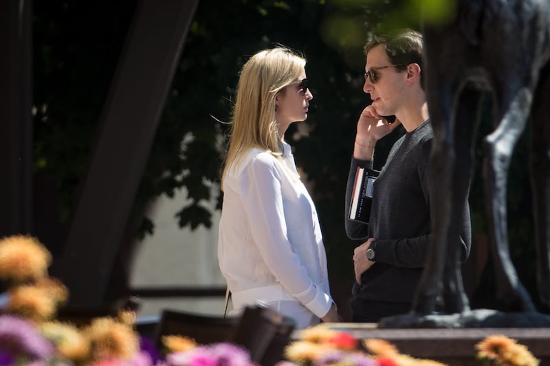 SUN VALLEY, ID - JULY 13: (L to R) Ivanka Trump, assistant to President Donald Trump and daughter of President Trump, and Jared Kushner, White House senior advisor to the president for strategic planning and son-in-law to President Donald Trump, attend the third day of the annual Allen & Company Sun Valley Conference, July 13, 2017 in Sun Valley, Idaho. Every July, some of the world's most wealthy and powerful businesspeople from the media, finance, technology and political spheres converge at the Sun Valley Resort for the exclusive weeklong conference. (Photo by Drew Angerer/Getty Images)
