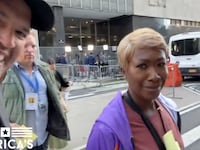 MSNBC host Joy Reid confronts a right-wing troll outside Donald Trump’s New York City trial.