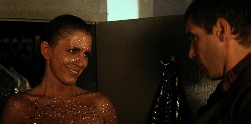 Joanna Cassidy and Harrison Ford in "Blade Runner" in 1982.
