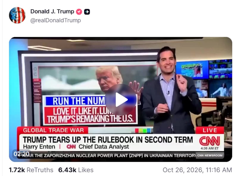Trump dug up a 14-month-old Enten segment from August 2025 declaring that the president was remaking America.
