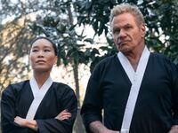 (L-R) Alicia Hannah-Kim as Kim Da-Eun, Martin Kove as John Kreese in Cobra Kai.