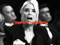 A distorted image of Pam Bondi with the words "this post is unavailable"