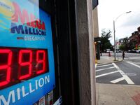 Mega Millions sign displays $999-million at a Massachusetts convenience store.