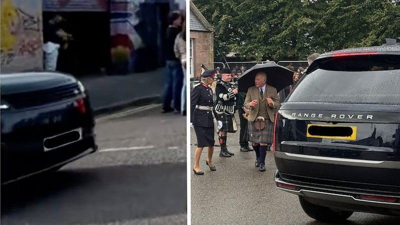 The car on the left is Harry’s car, arriving in Nottingham. The plate on the car on the right differs from the plate on the car on the left by a single letter.