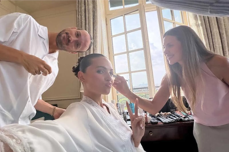 Thylane Blondeau got ready with celebrity makeup artist Andreea Ali and hairstylist Fabio Petri.