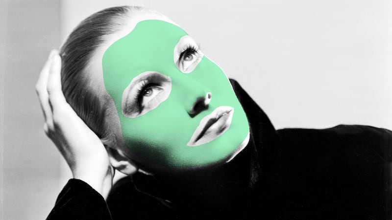 Greta Garbo with a green face mask