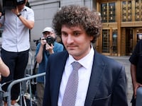 Indicted FTX founder Sam Bankman-Fried leaves the United States Courthouse in New York City.