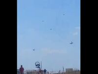 screenshot of two planes descending after collision at Beja Air Show in Beja, Portugal, on June 2, 2024.