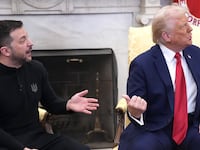 U.S. President Donald Trump and Ukrainian President Volodymyr Zelensky meet in the Oval Office at the White House on February 28, 2025