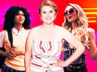 A photo illustration of Sam Morelos, Jillian Bell, and Chloe Fineman.