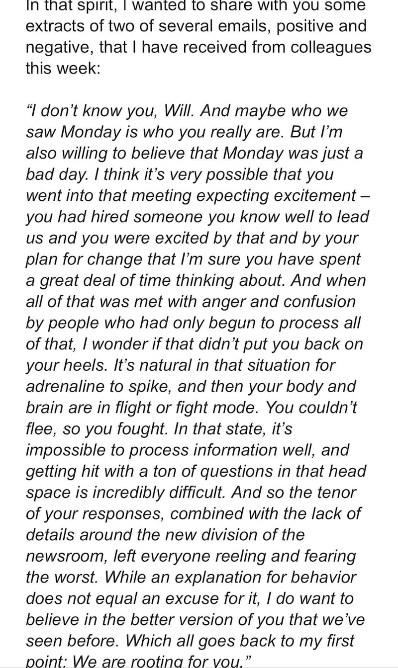 A copy of the memo sent to Washington Post staff.