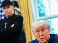 US President Donald Trump speaks during a news conference with Elon Musk (L) in the Oval Office of the White House in Washington, DC, on May 30, 2025. Musk, who stormed into US politics as President Trump's chainsaw-brandishing sidekick, announced on May 28 that he is leaving his role in US government, intended to reduce federal spending, shortly after his first major break with the President over Trump's signature spending bill. (Photo by Allison ROBBERT / AFP) (Photo by ALLISON ROBBERT/AFP via Getty Images)
