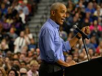 Former U.S. President Barack Obama speaks at a campaign event for Democratic presidential nominee, U.S. Vice President Kamala Harris at the University of Pittsburgh on October 10, 2024 in Pittsburgh, Pennsylvania.