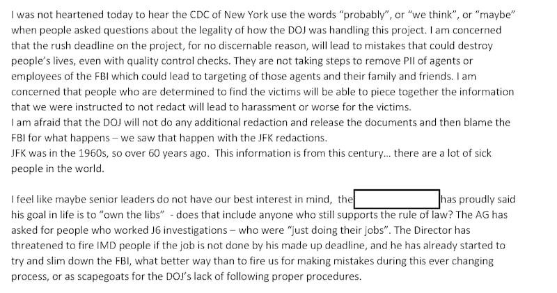 The complaint, obtained by PunchUp, raises serious concerns about the Epstein redaction process.