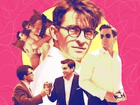 A photo illustration of Jonathan Bailey and Matt Bomer in Fellow Travelers.