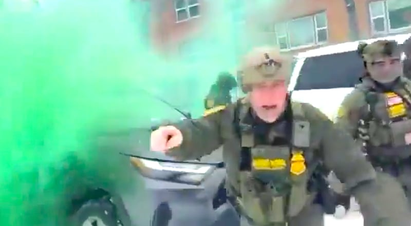 Bovino cries out as he is consumed by the thick, noxious green gas.