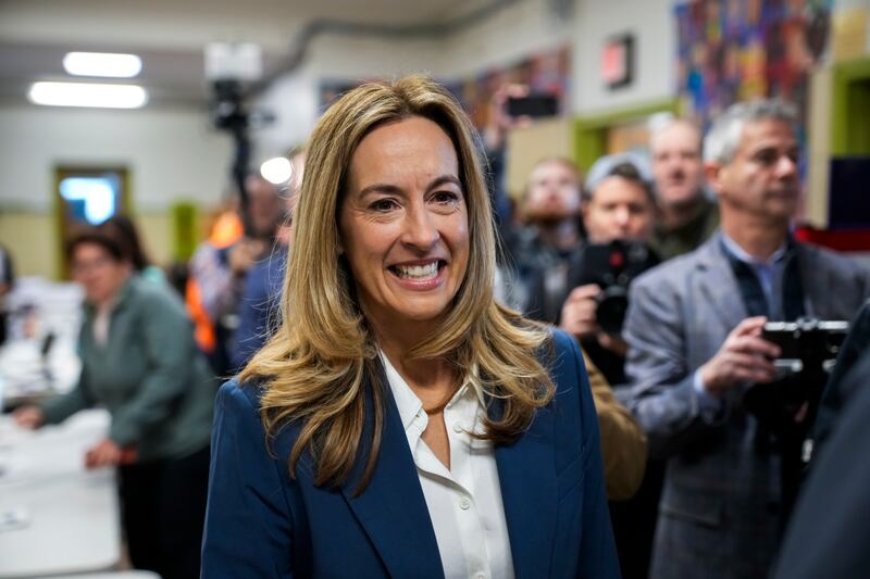 New Jersey Democratic gubernatorial candidate, Rep. Mikie Sherrill, arrives to cast her vote on November 4, 2025 in Montclair, New Jersey.