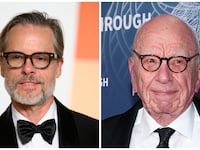 Actor Guy Pearce pictured left, and billionaire Robert Murdoch pictured right.