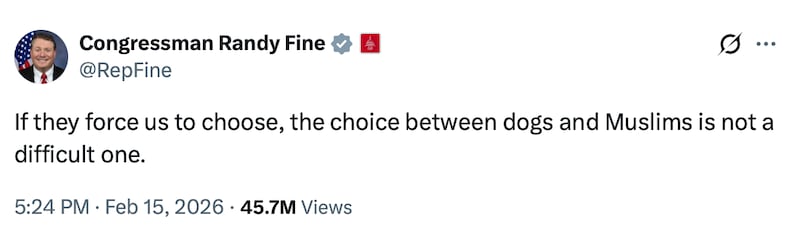 Democrats are pushing to censure Fine after this February post. Congressman Randy Fine/X.
