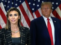 Donald Trump stands with his lawyer Alina Habba on January 11, 2024 in New York City.
