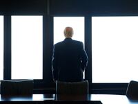Republican U.S. presidential nominee Donald Trump looks out at Lake Michigan during a visit to the Milwaukee County War Memorial Center in Milwaukee, Wisconsin August 16, 2016.