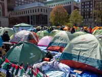 Pro-Palestinian supporters set up a protest encampment on the campus of Columbia University.