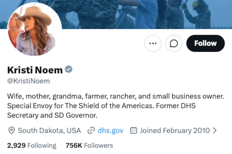 Noem's bio has outdated information.
