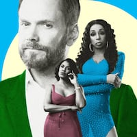 A photo illustration of Joel McHale, Tiffany Pollard, and Omarosa.