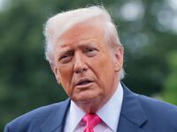 President Donald Trump speaks to the media as he departs the White House on July 15, 2025 in Washington, DC.