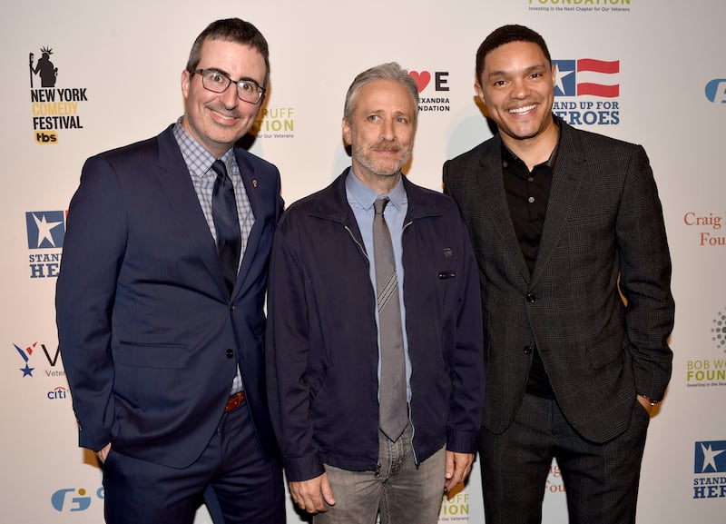 John Oliver, Jon Stewart, and Trevor Noah in 2017
