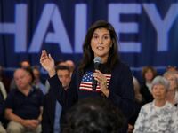 Republican presidential candidate and former U.S. Ambassador to the United Nations Nikki Haley speaks during a campaign town hall meeting in Bedford, New Hampshire, U.S., April 26, 2023.