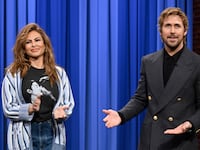 Actress Eva Mendes and actor Ryan Gosling during a surprise appearance on "The Tonight Show" 2026